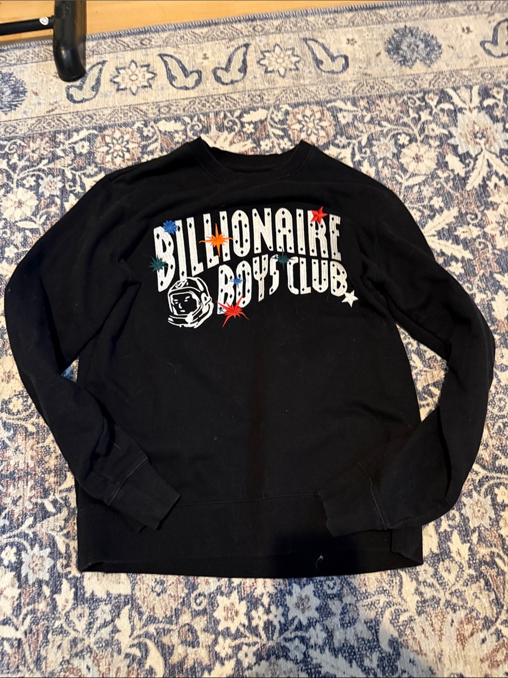 Billionaire Boys Club Black Graphic Crew Sweatshirt with Multicolor Stars